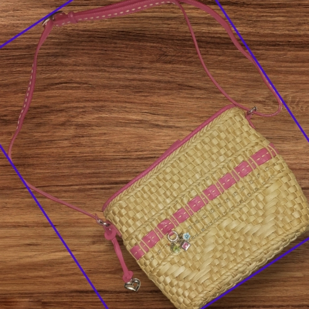 Brighton Straw and Pink Leather Shoulder Bag